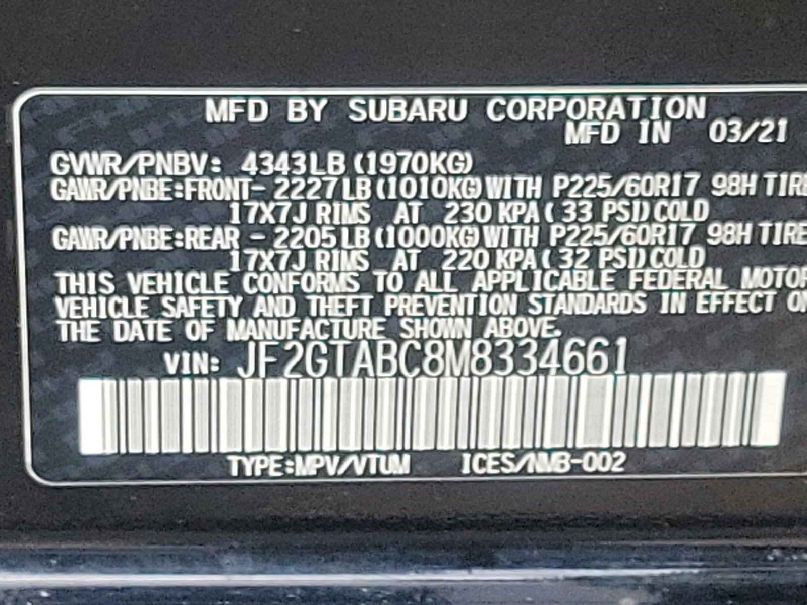 2021 Subaru Crosstrek 2.0I